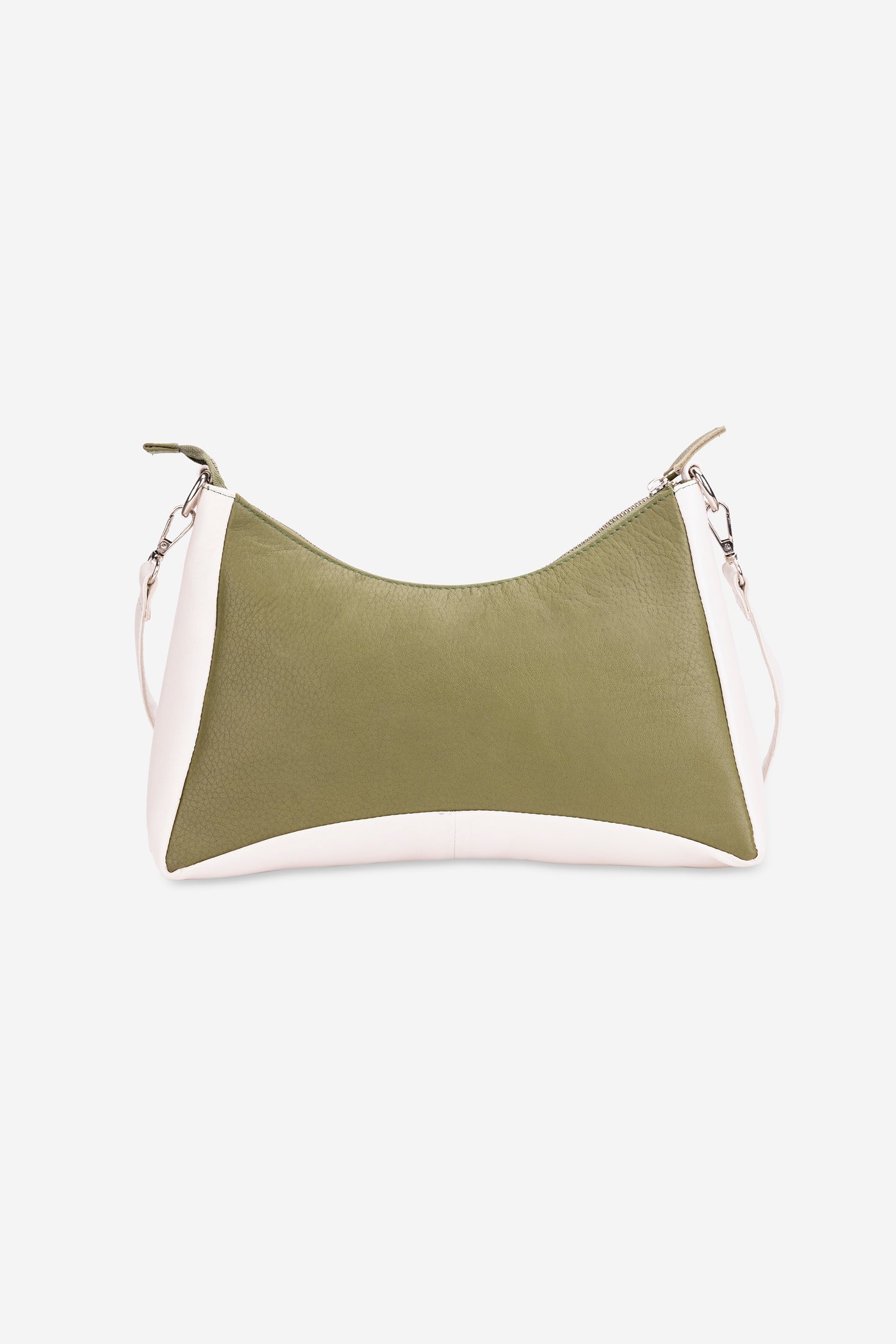 Leatherkart Maria Genuine Leather Broad Strap Hobo Bag/ Cross Body Bag - Olive and White