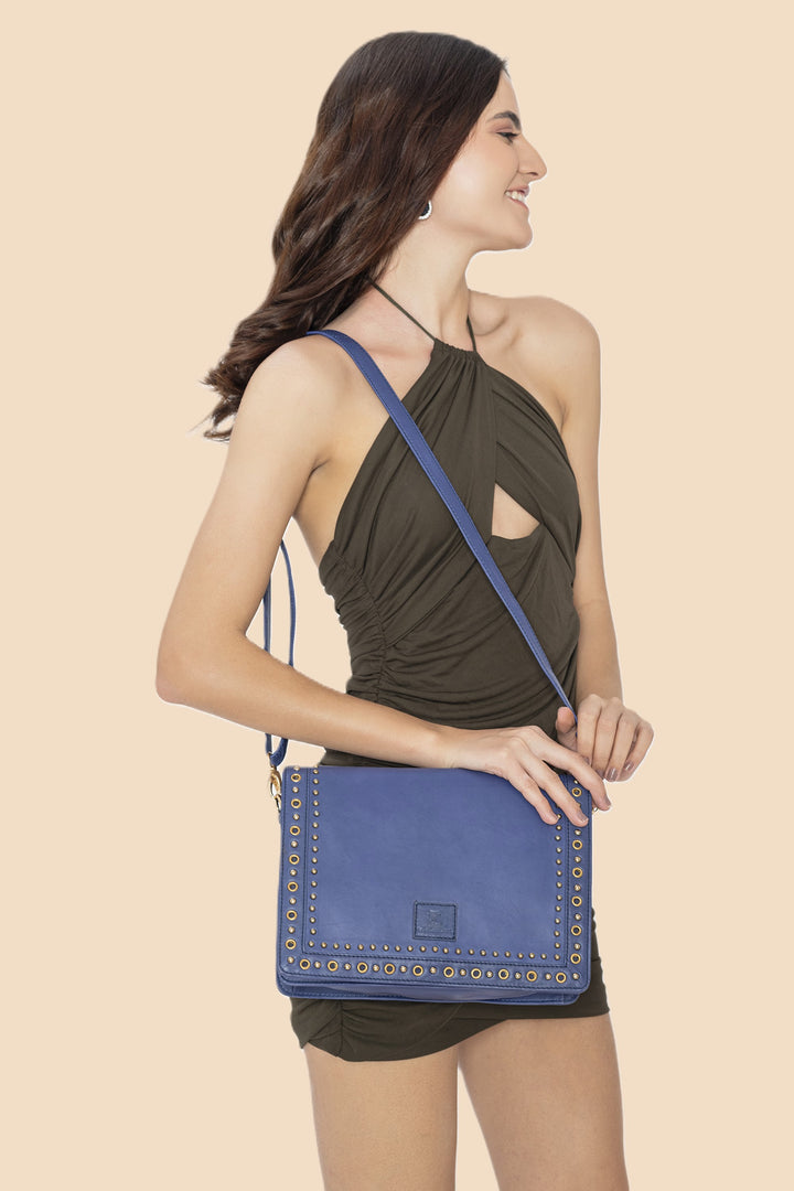 Leather Sling Bag - Blue