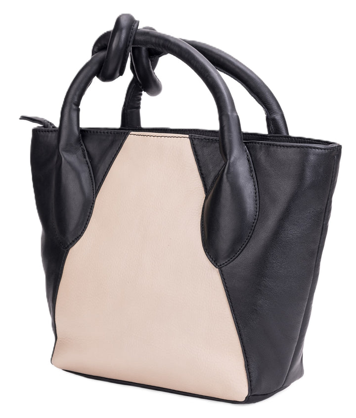 Leather Handbag - Black and Beige