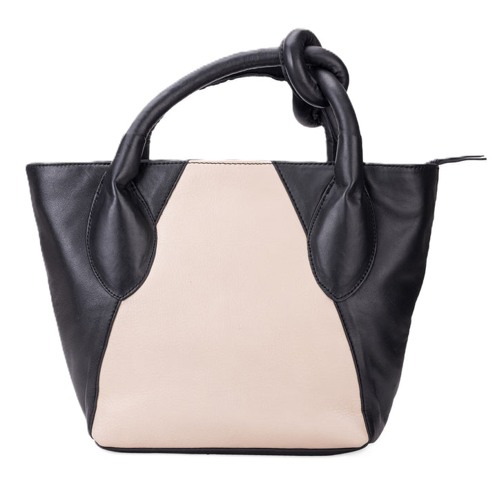 Leather Handbag - Black and Beige Media 4 of 9