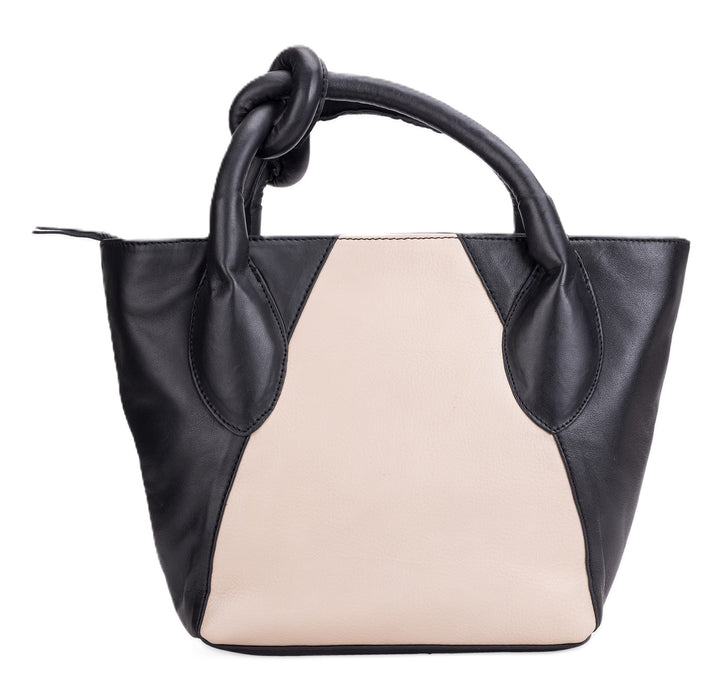 Leather Handbag - Black and Beige Media 4 of 9