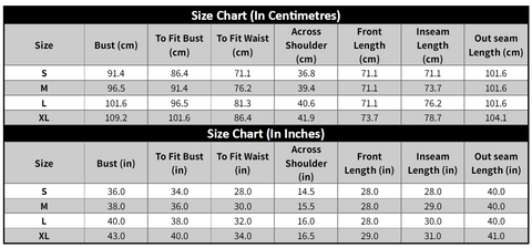 Pajama set size chart