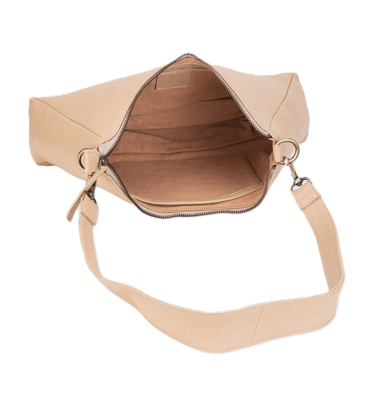 Leatherkart Maria Genuine Leather Broad Strap Hobo Bag/ Cross Body Bag -Beige