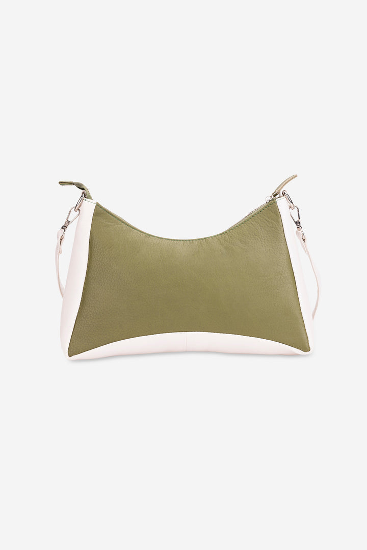 Leatherkart Maria Genuine Leather Broad Strap Hobo Bag/ Cross Body Bag - Olive and White