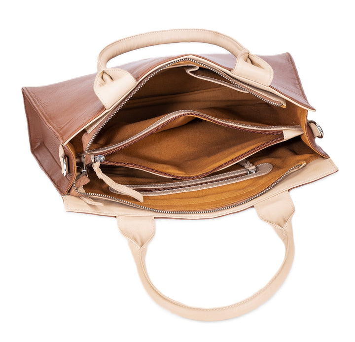Leatherkart Timeless Genuine Leather Tote Bag - Beige and Brown
