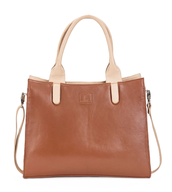Leatherkart Timeless Genuine Leather Tote Bag - Beige and Brown