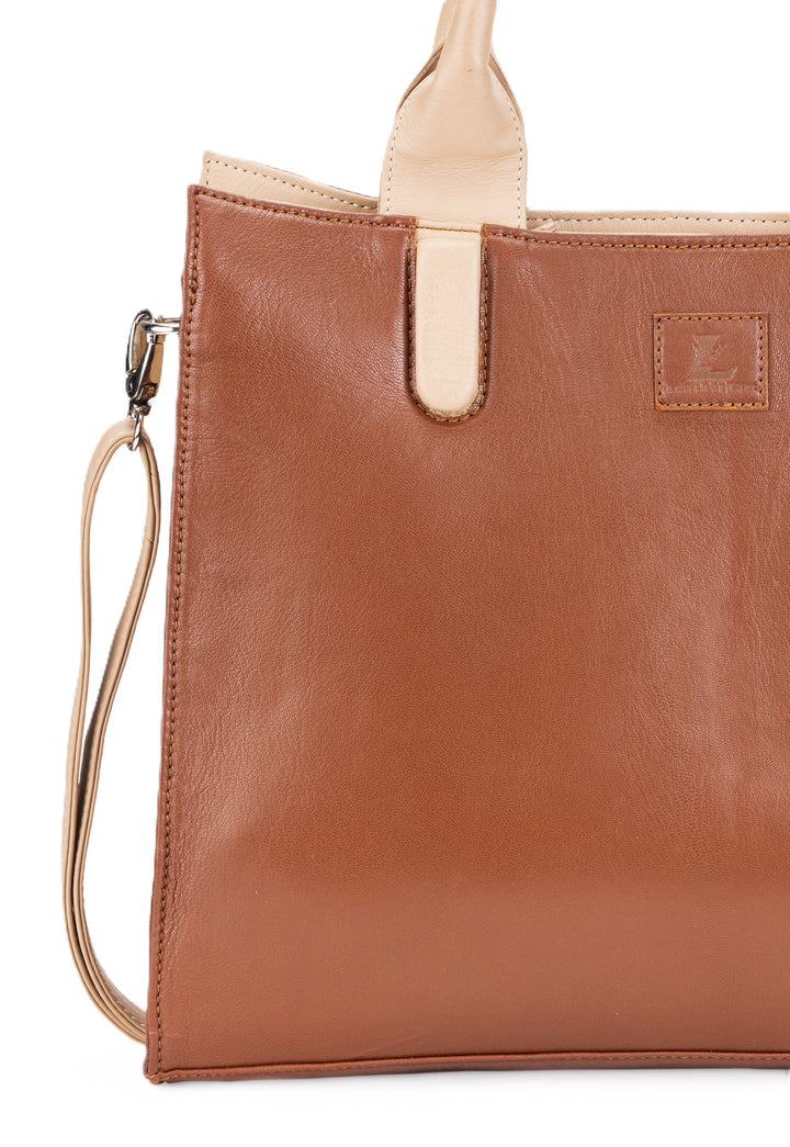 Leatherkart Timeless Genuine Leather Tote Bag - Beige and Brown