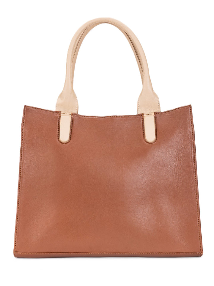 Leatherkart Timeless Genuine Leather Tote Bag - Beige and Brown