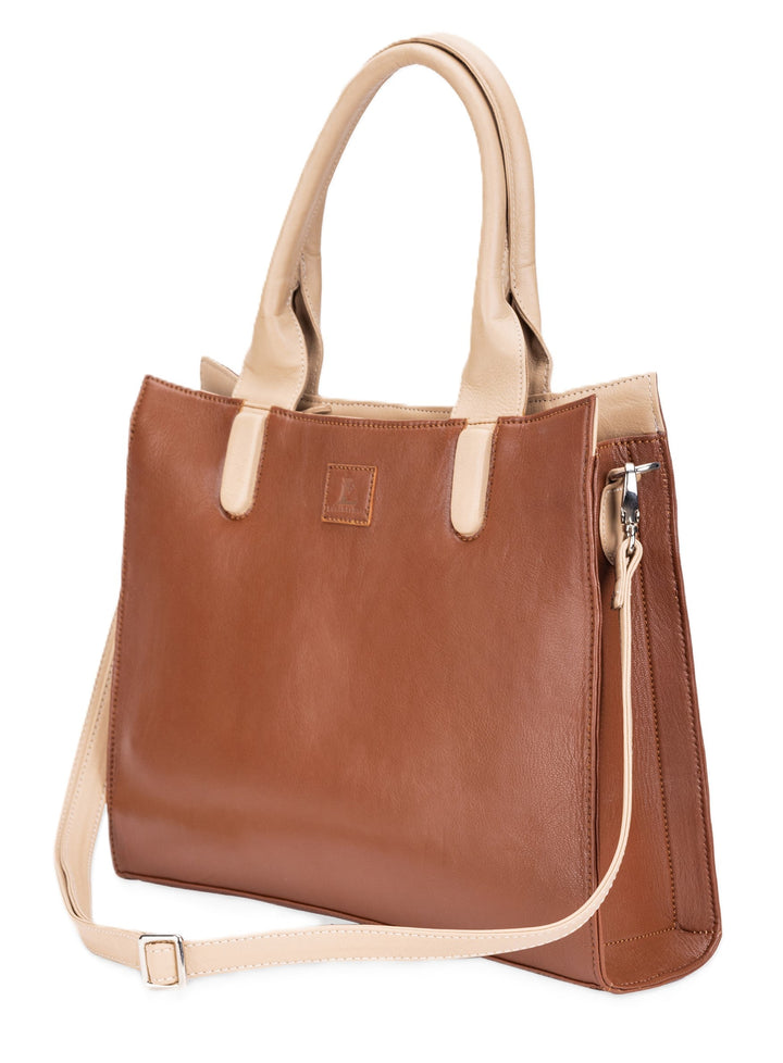 Leatherkart Timeless Genuine Leather Tote Bag - Beige and Brown